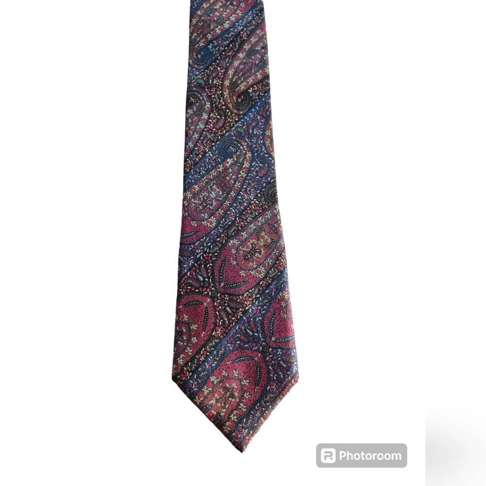 LIBERTY OF LONDON Brick Red & Royal Blue Print Silk Tie